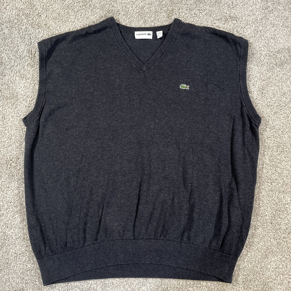 Lacoste Sweater Vest Mens 4XL Charcoal GrayLogo Cotton VNeck Sleeveless Pullover